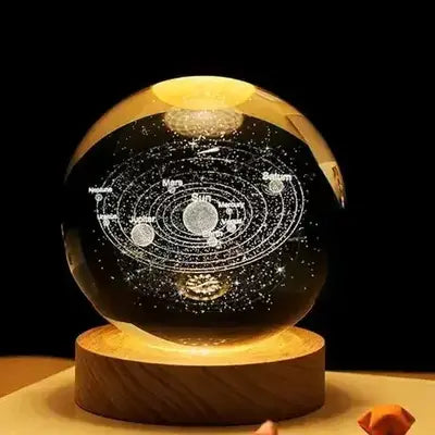 3D Galaxy / Solar System Crystal Ball | Night Light With Wooden Base (Random Designs)